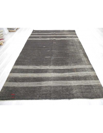 Handwoven vintage gray striped black modern decorative Turkish kilim rug