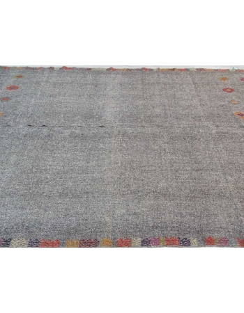 Vintage handwoven decorative embroidered grey oversize Turkish kilim area rug