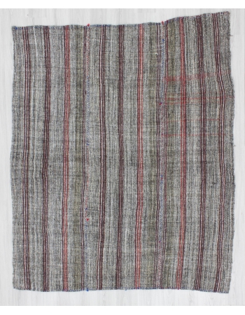 Vintage handwoven striped decorative gray Turkish kilim rug