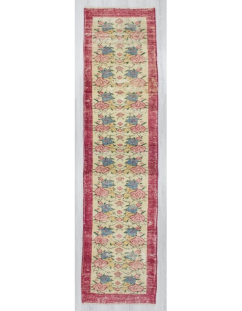 Vintage hand-knotted decorative floral designed Turkish area runner rug