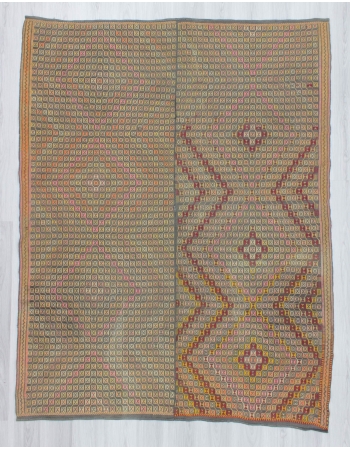 Vintage handwoven decorative embroidered Turkish kilim rug