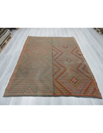 Vintage handwoven decorative embroidered Turkish kilim rug