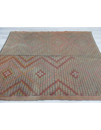 Vintage handwoven decorative embroidered Turkish kilim rug