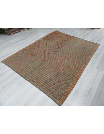 Vintage handwoven decorative embroidered Turkish kilim rug