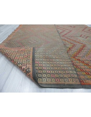 Vintage handwoven decorative embroidered Turkish kilim rug