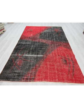 Vintage hand-knotted modern decorative black and red Turkish art deco rug