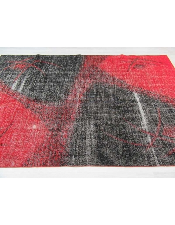 Vintage hand-knotted modern decorative black and red Turkish art deco rug