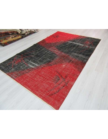 Vintage hand-knotted modern decorative black and red Turkish art deco rug
