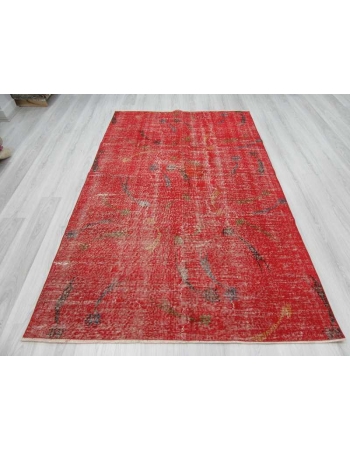 Vintage hand-knotted decorative red Turkish art deco rug
