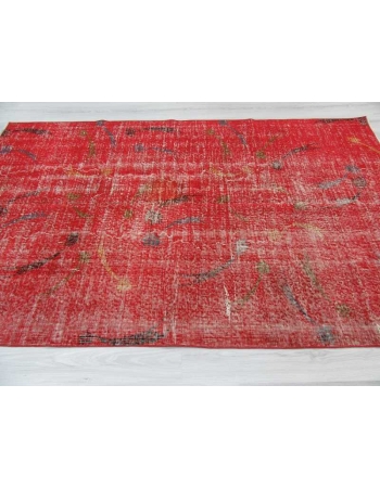 Vintage hand-knotted decorative red Turkish art deco rug