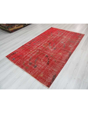 Vintage hand-knotted decorative red Turkish art deco rug