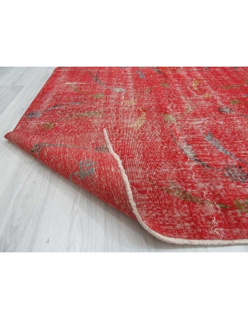 Vintage hand-knotted decorative red Turkish art deco rug