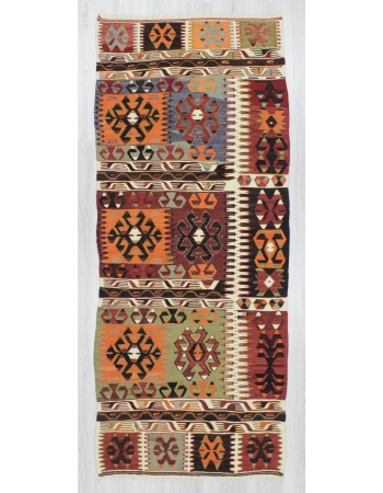 Handwoven vintage colorful decorative Turkish kilim runner rug