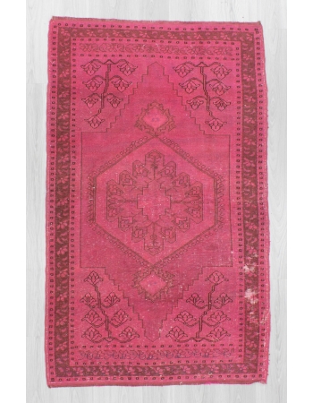 Vintage hand-knotted decorative modern fushia overdyed Turkish area rug