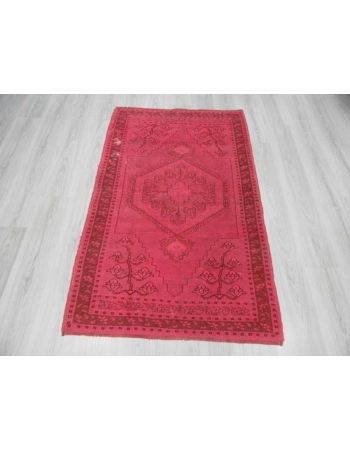 Vintage hand-knotted decorative modern fushia overdyed Turkish area rug