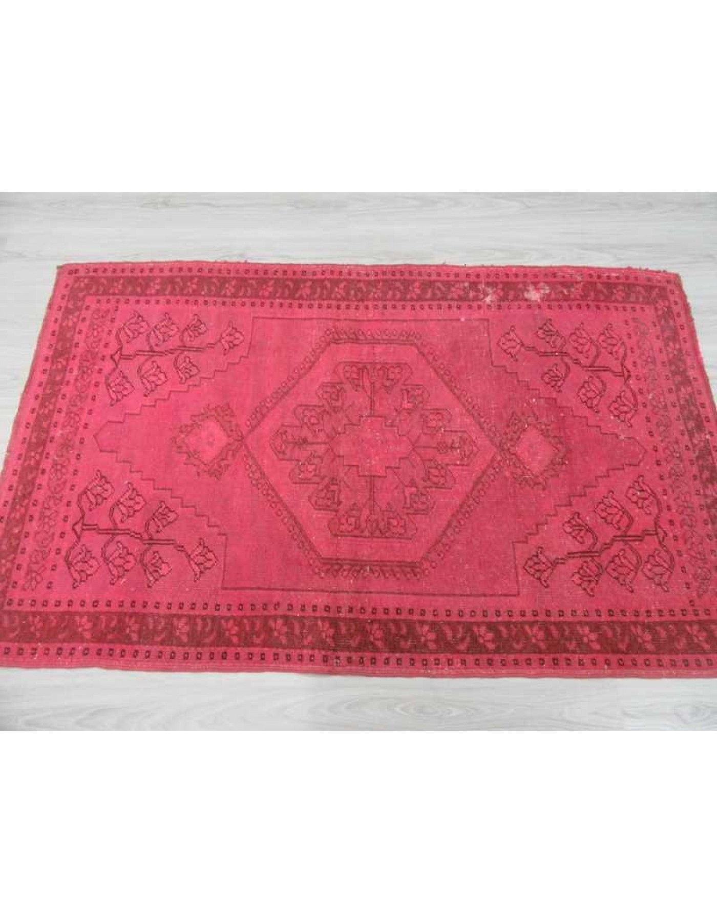 Vintage Hand Knotted Decorative Modern Fushia Overdyed Turkish Area Rug