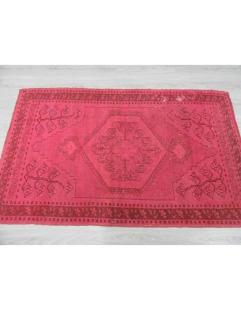 Vintage hand-knotted decorative modern fushia overdyed Turkish area rug