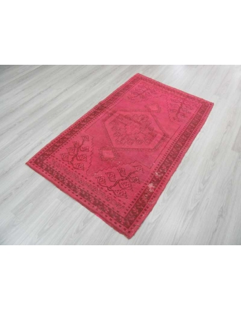 Vintage hand-knotted decorative modern fushia overdyed Turkish area rug