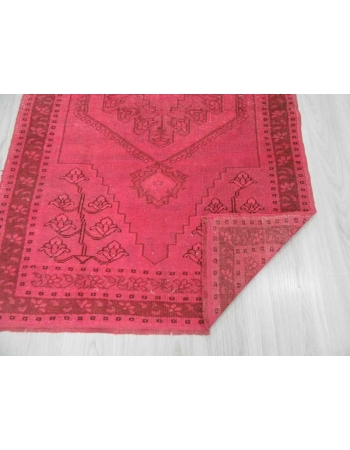 Vintage hand-knotted decorative modern fushia overdyed Turkish area rug