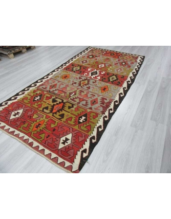 Vintage handwoven colorful Turkish Konya area kilim rug