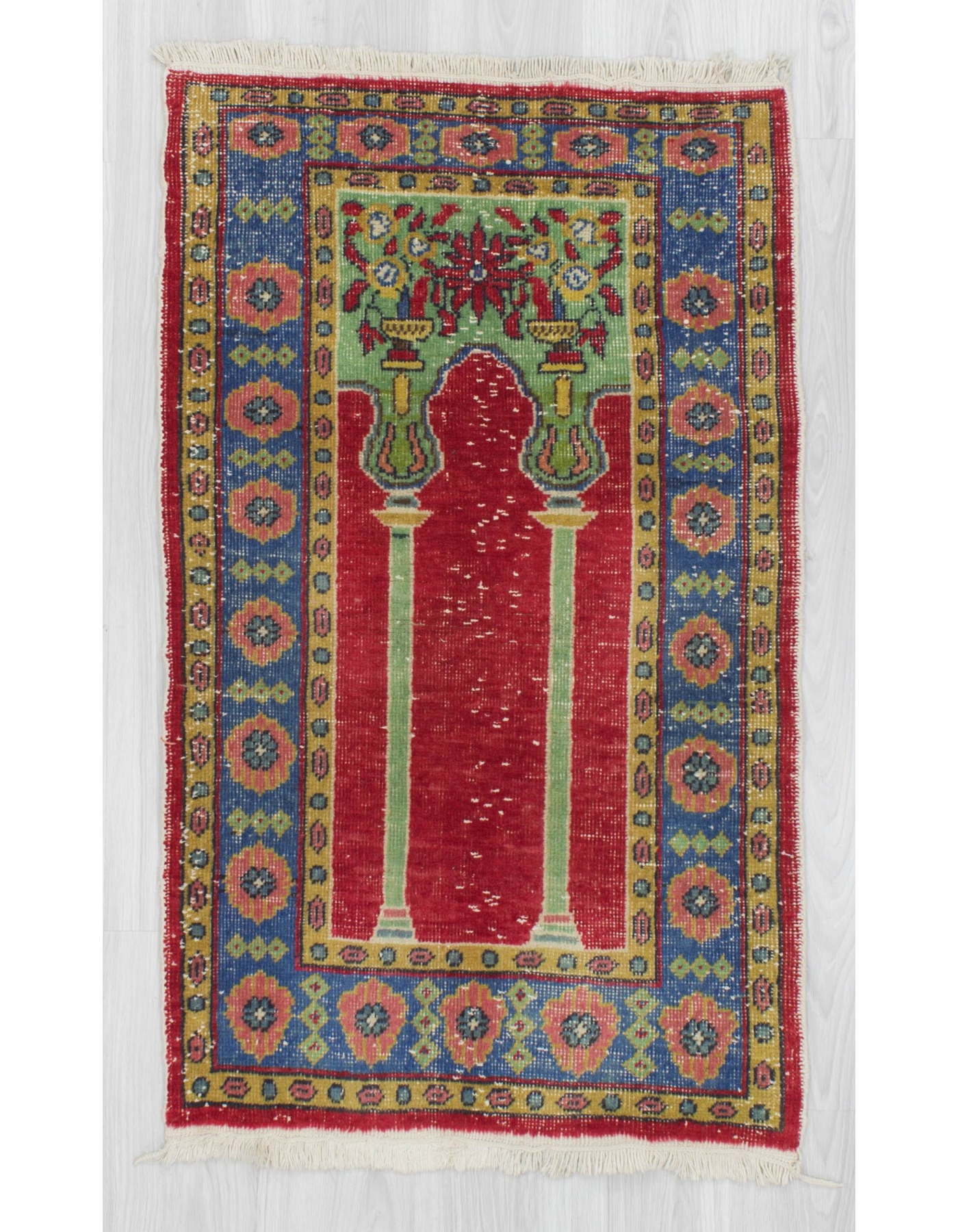 Vintage handknotted decorative Turkish prayer rug
