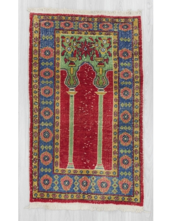 Vintage handknotted decorative Turkish prayer rug