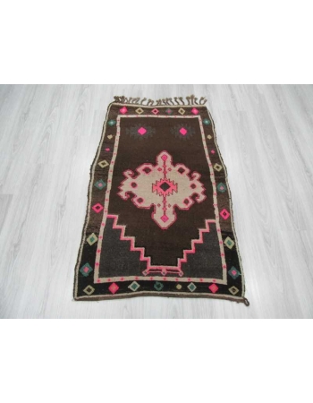 Vintage handknotted small decorative Turkish Kars area rug