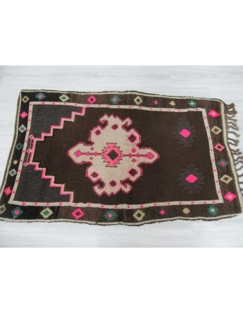 Vintage handknotted small decorative Turkish Kars area rug