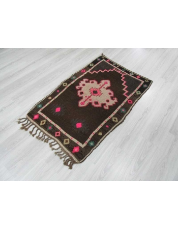 Vintage handknotted small decorative Turkish Kars area rug