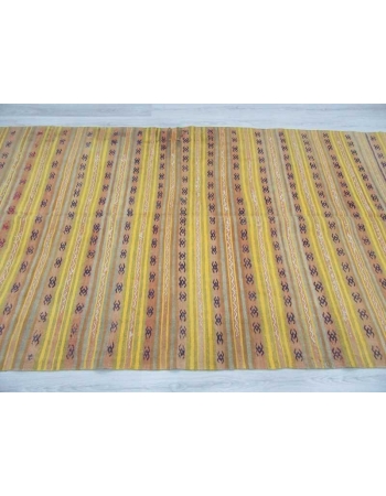 Vintage handwoven yellow striped Turkish kilim rug