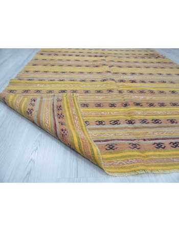 Vintage handwoven yellow striped Turkish kilim rug
