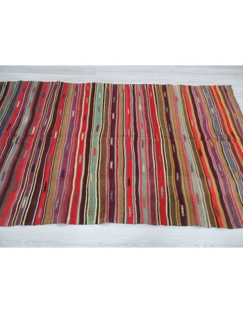 Vintage handwoven vibrant colorful striped Turkish kilim rug