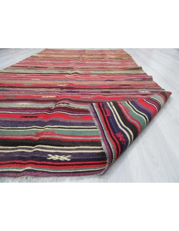 Vintage handwoven vibrant colorful striped Turkish kilim rug