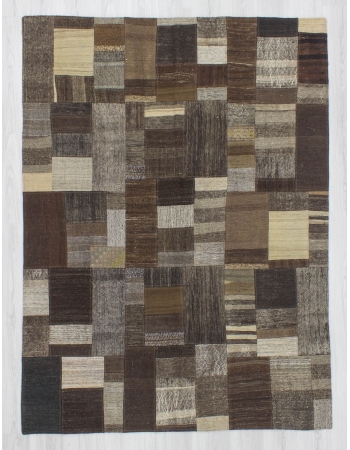 Vintage natural modern Turkish kilim patchwork rug