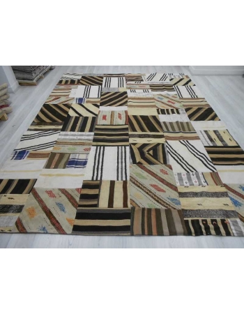 Vintage neutral decorative Turkish kilim patchwork rug