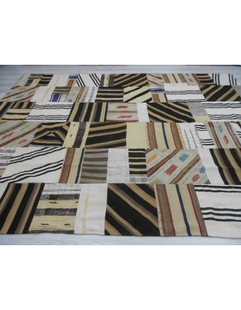 Vintage neutral decorative Turkish kilim patchwork rug