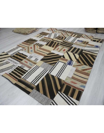 Vintage neutral decorative Turkish kilim patchwork rug