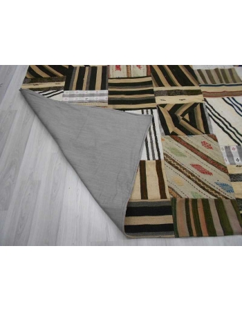 Vintage neutral decorative Turkish kilim patchwork rug