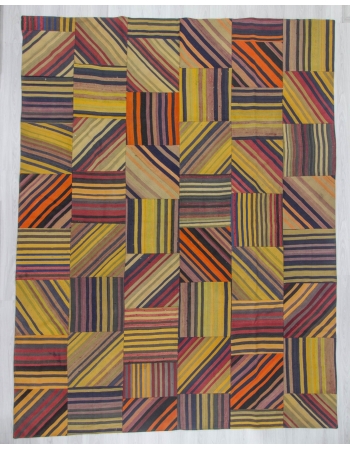 Vintage decorative striped kilim patchwork rug