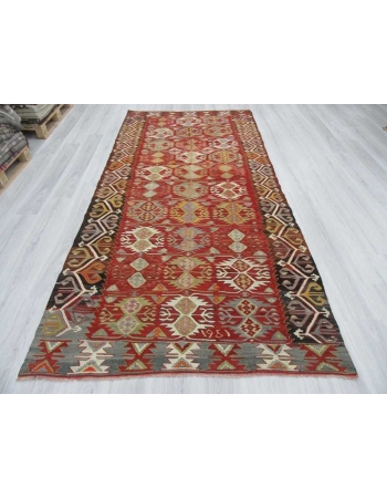 Vintage colorful one-of-a-kind Turkish kilim rug