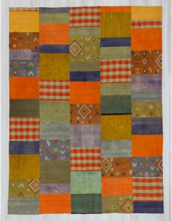 Vintage colorful Turkish kilim patchwork rug