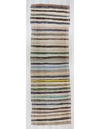 Vintage striped decorative Turkish rag rug