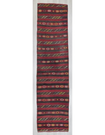 Vintage handwoven striped Turkish kilim runner rug