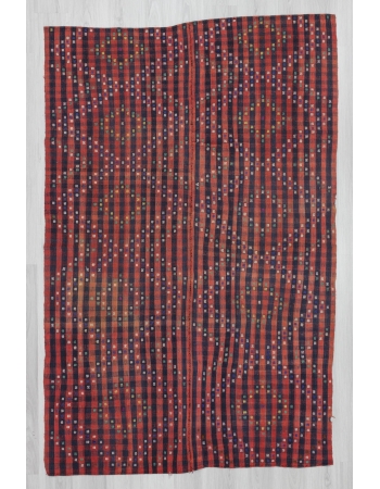 Handwoven vintage emnbroidered decorative Turkish kilim rug