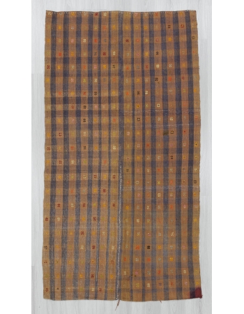 Vintage handwoven cotton Turkish kilim rug