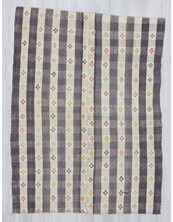 Vintage modern decorative embroidered Turkish cotton kilim rug