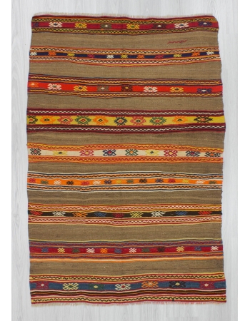 Striped handwoven vintage Turkish fethiye kilim rug