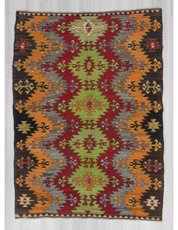 Handwoven vintage colourful Turkish Afyon kilim rug