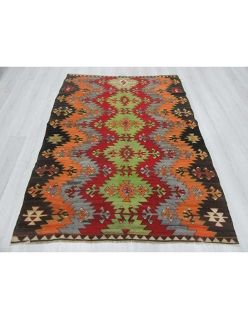 Handwoven vintage colourful Turkish Afyon kilim rug