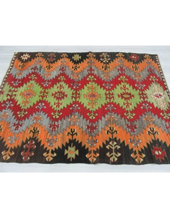 Handwoven vintage colourful Turkish Afyon kilim rug